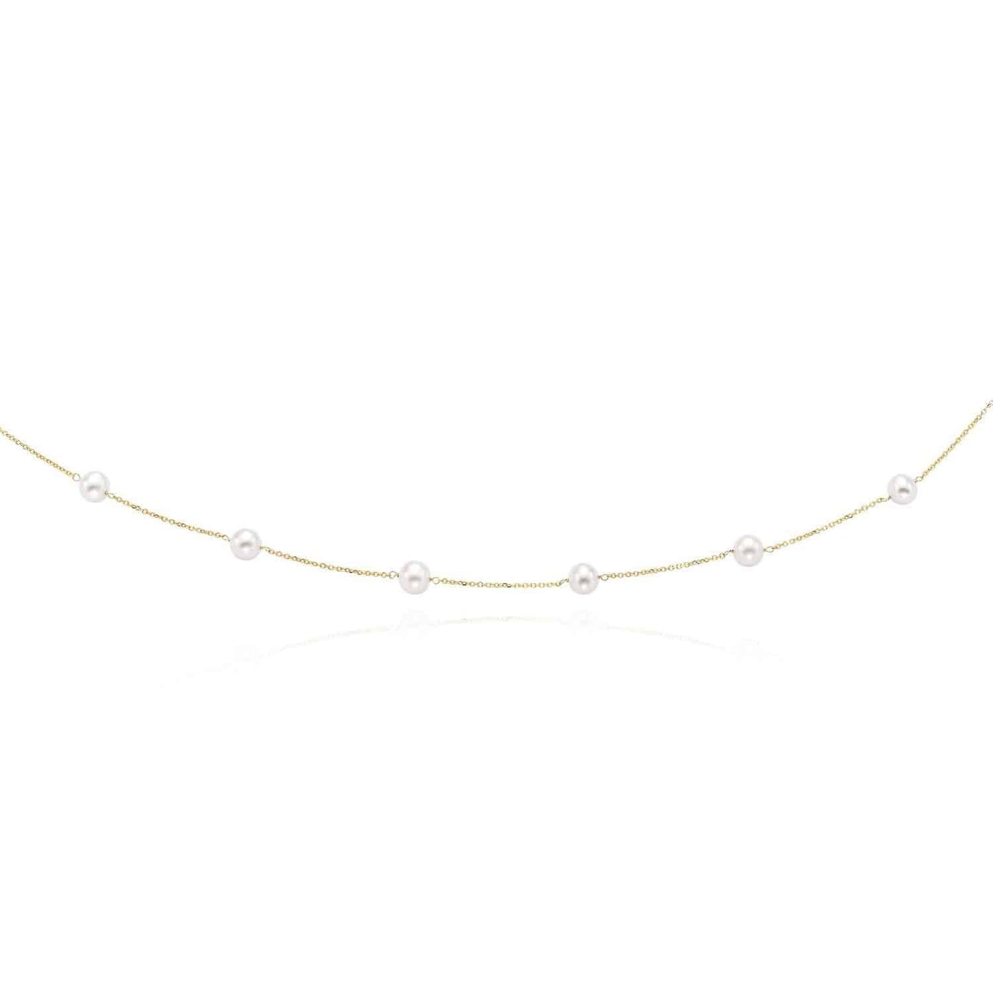 14K Gold 6.5mm Pearl Station By The Yard Cuban Necklace 16"-18"