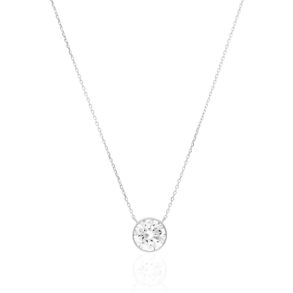 14k Gold 2CT CZ Bezel Solitaire 16"-18" Adj. Necklace