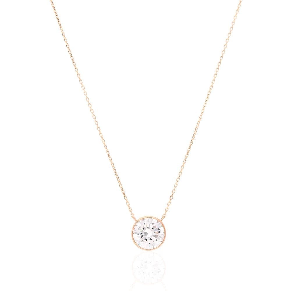 14k Gold 2CT CZ Bezel Solitaire 16"-18" Adj. Pendant Necklace
