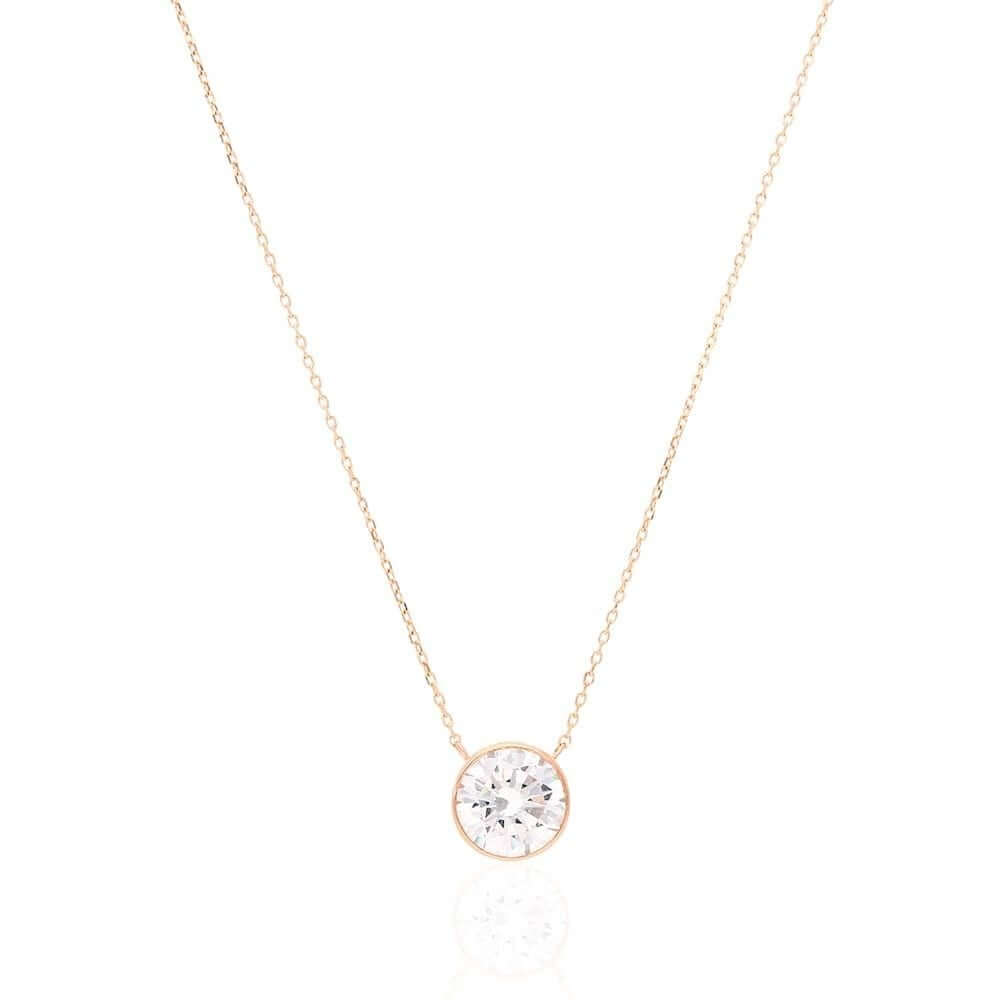 14k Gold 2CT CZ Bezel Solitaire 16"-18" Adj. Necklace