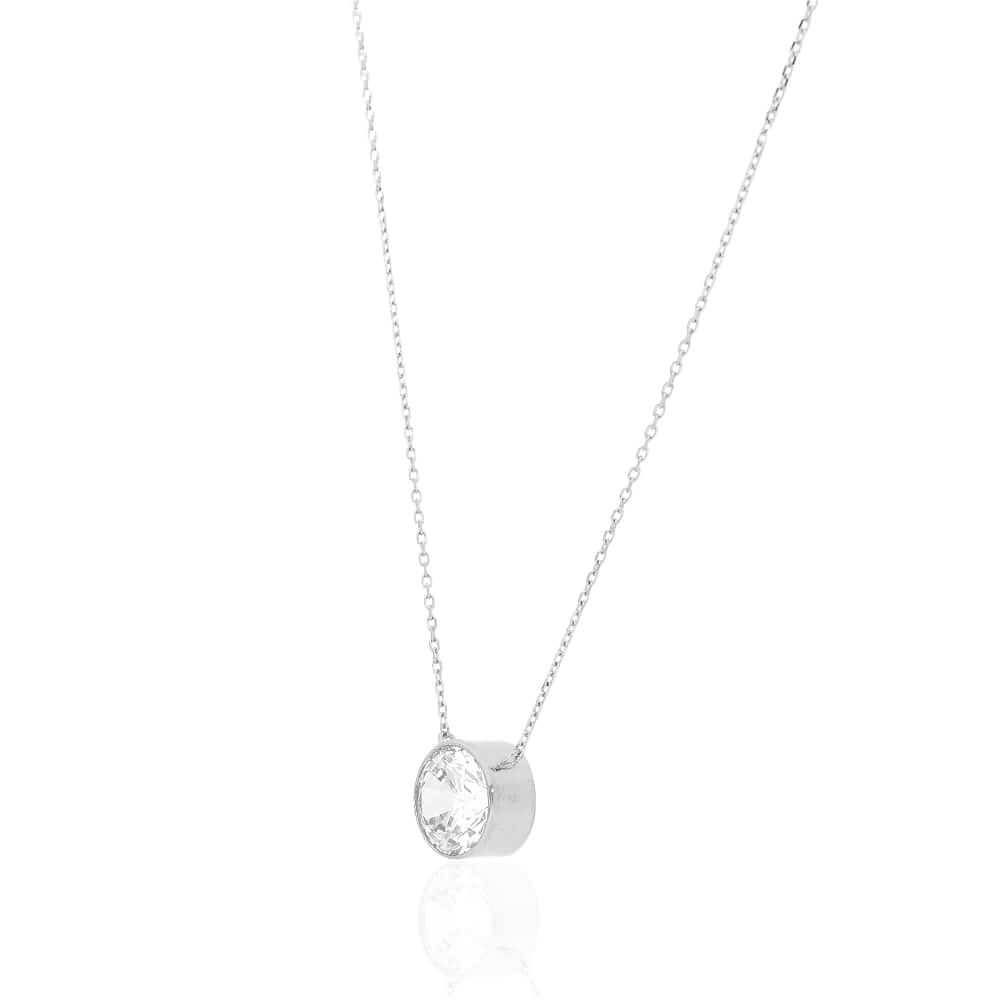 14k Gold 2CT CZ Bezel Solitaire 16"-18" Adj. Necklace