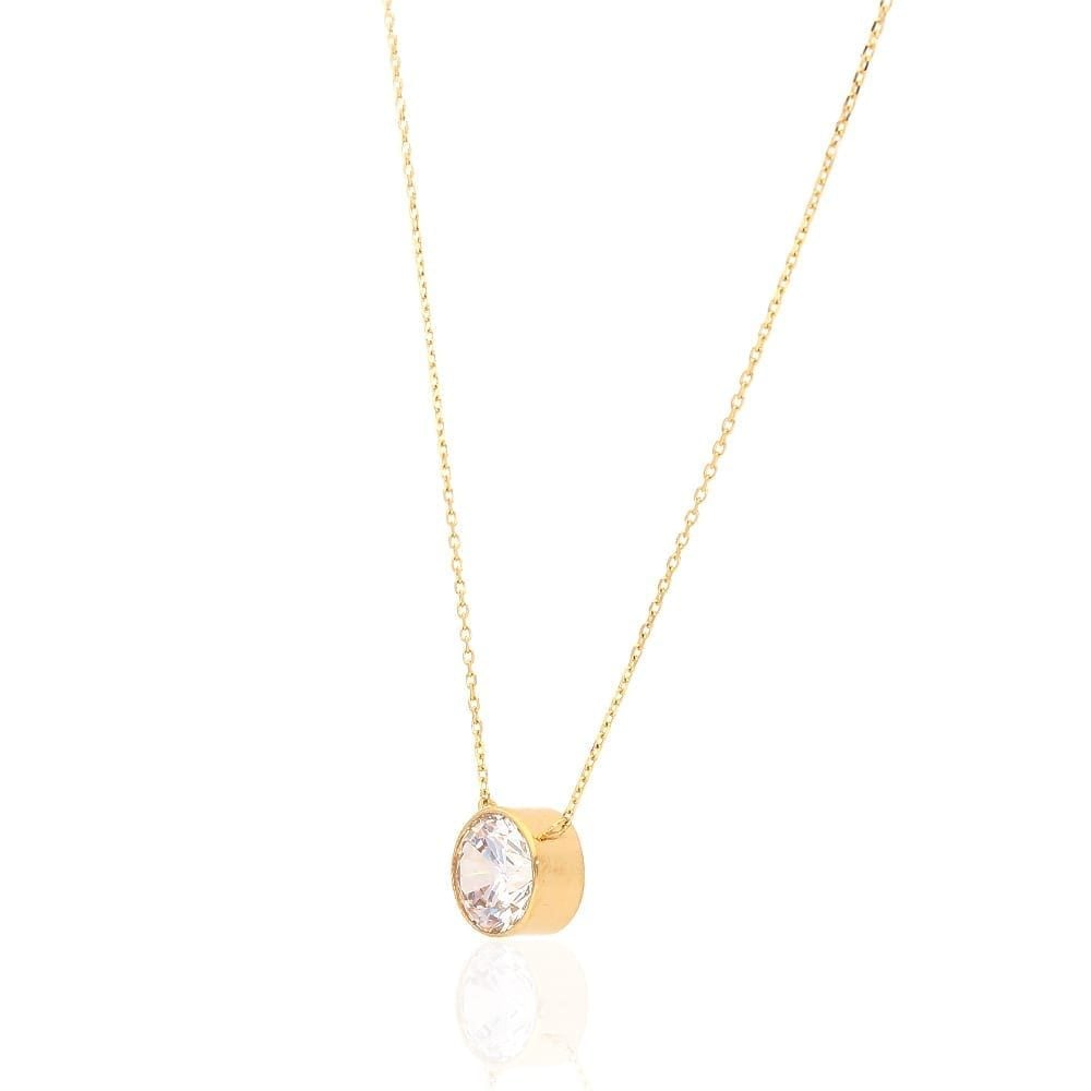 14k Gold 2CT CZ Bezel Solitaire 16"-18" Adj. Pendant Necklace