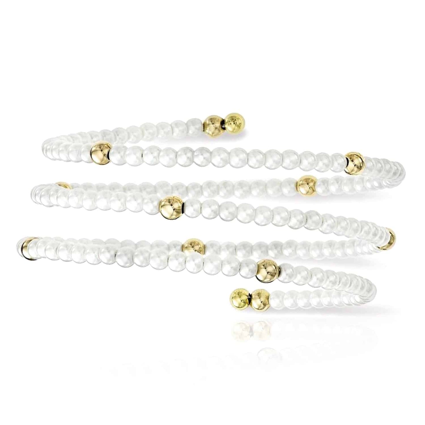 14K Gold Yellow Real Freshwater Pearl Layered Bead Coil Bangle Bracelet