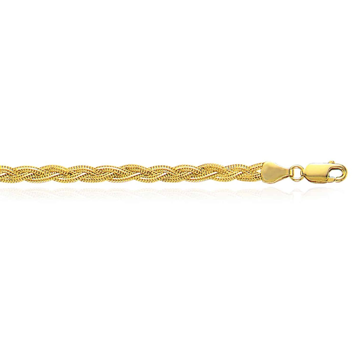 14K Gold Yellow White 3.5mm Textured Braided Fox Anklet Bracelet 10"