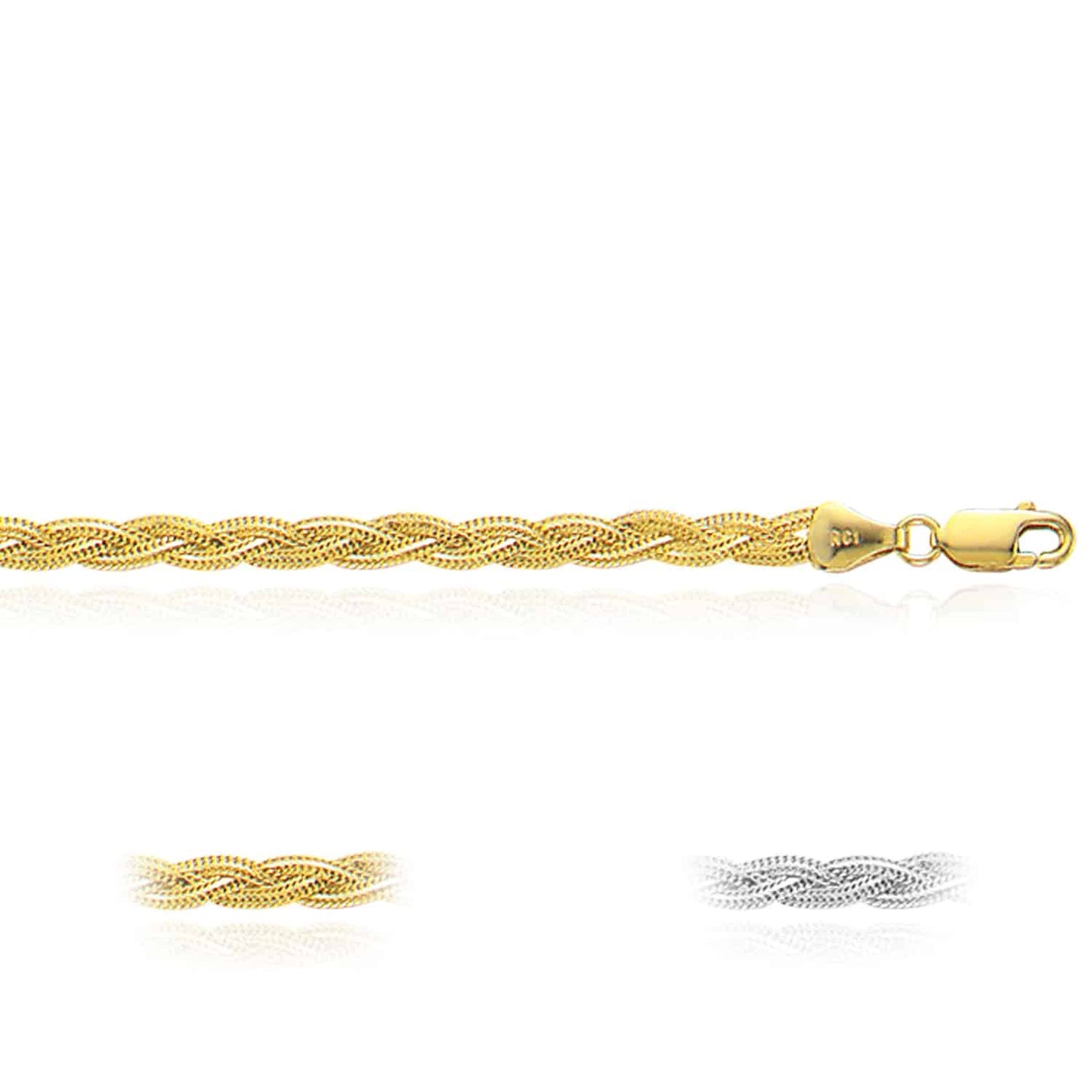 14K Gold Yellow White 3.5mm Textured Braided Fox Necklace 18"