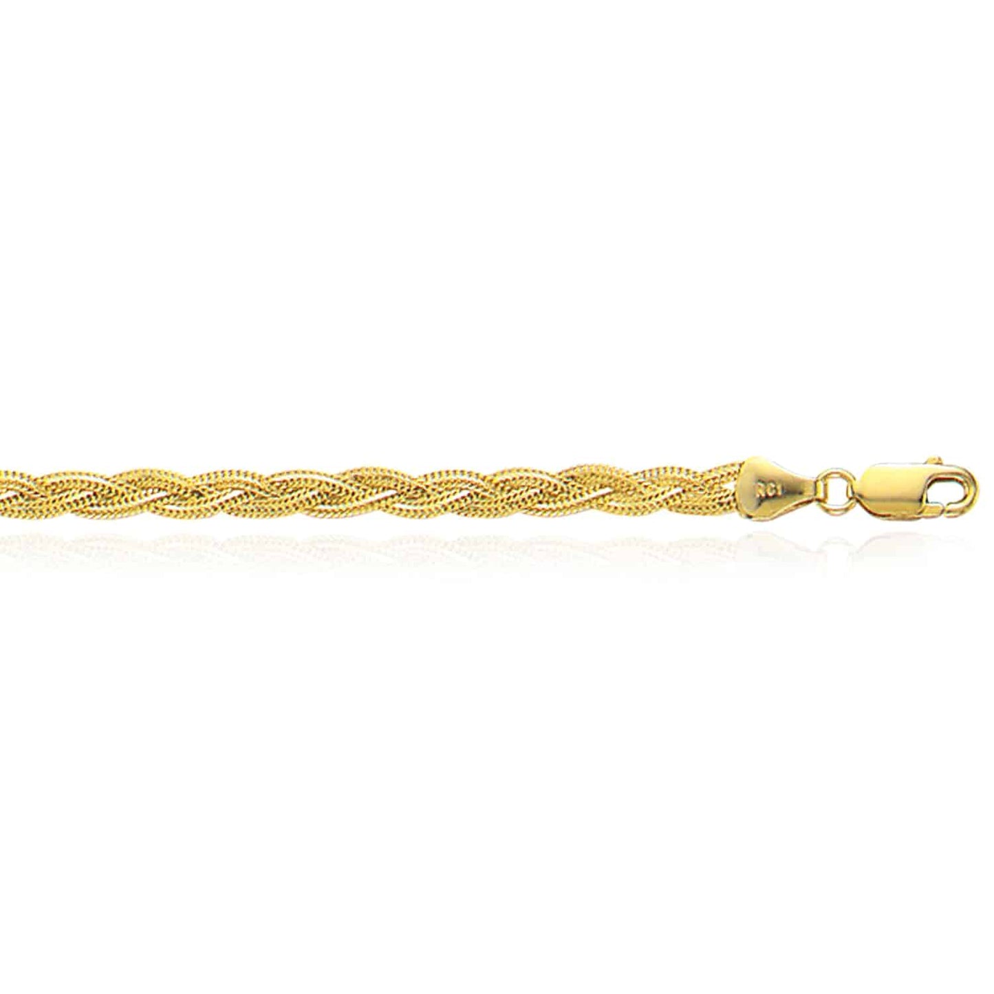 14K Gold Yellow White 3.5mm Textured Braided Fox Necklace 18"