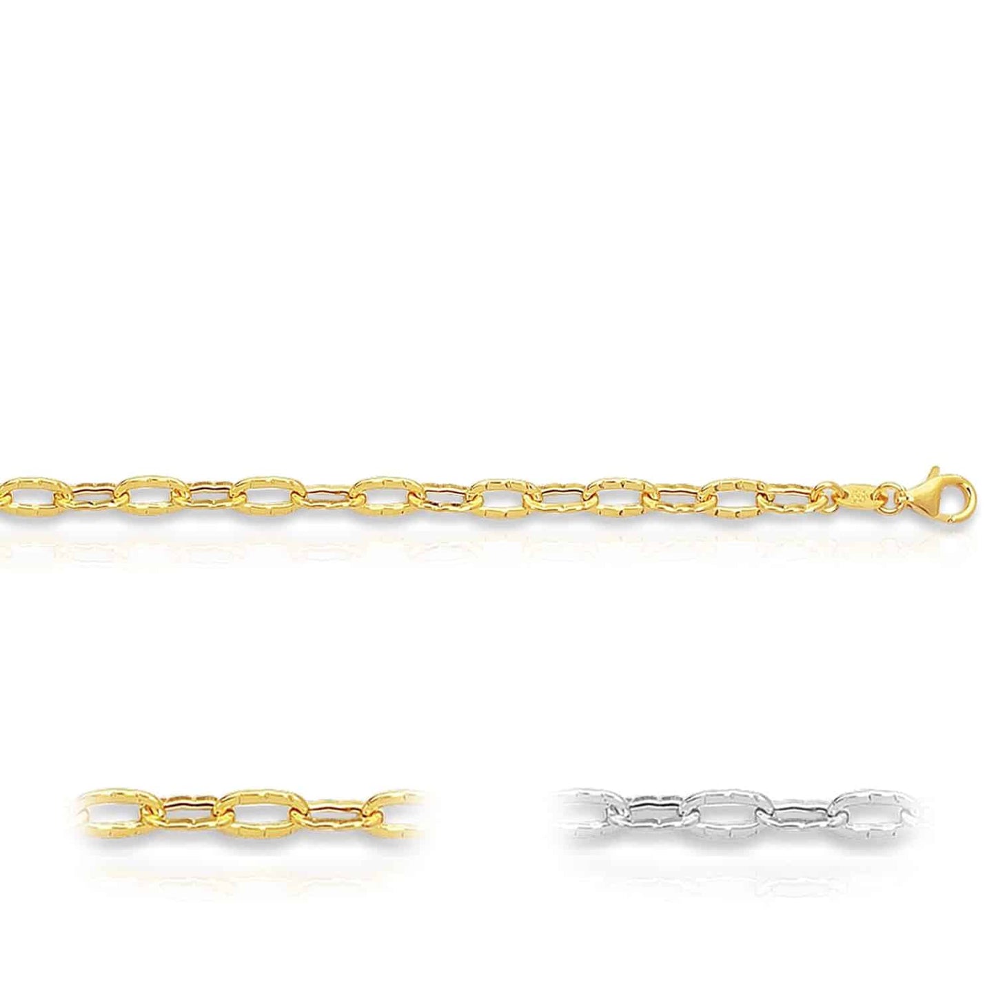 14K Gold Yellow White 3.5mm Textured Cable Anklet Bracelet 10"