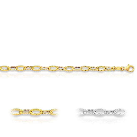 14K Yellow White Gold 3.5mm Textured Cable Anklet (Hollow) 10"