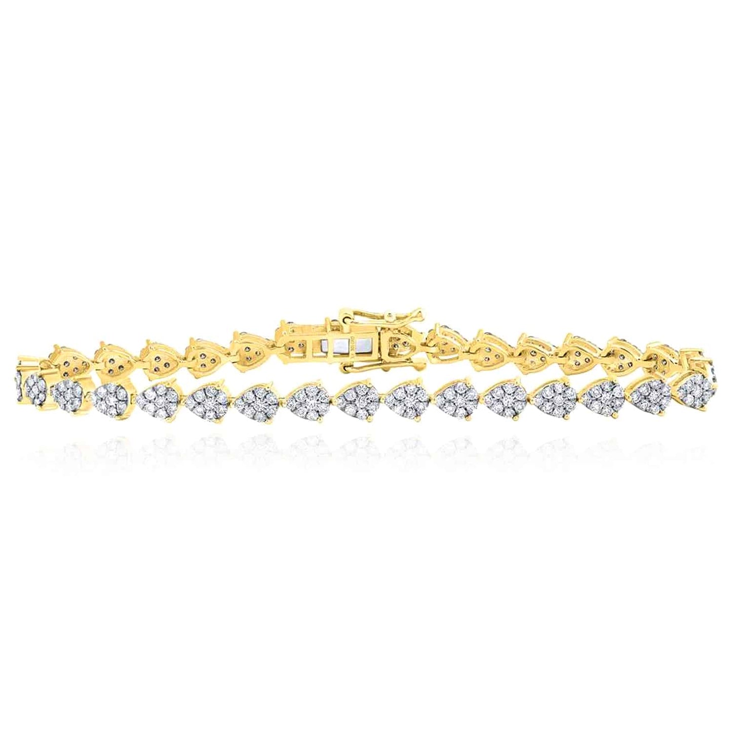 2CTW Real Diamond 10K Gold Yellow White Pear Cluster Tennis Bracelet 7"