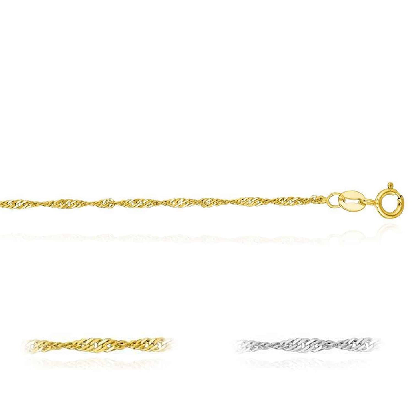 14K Real Gold Yellow White 1.3mm Textured Singapore Anklet Bracelet 10"