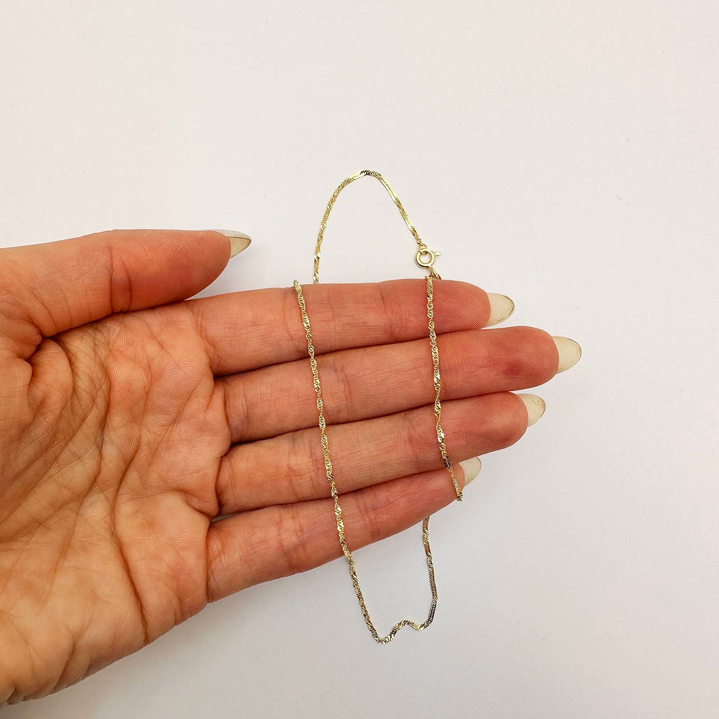 14K Gold Yellow White 1.3mm Singapore Chain Necklace 16"-24"