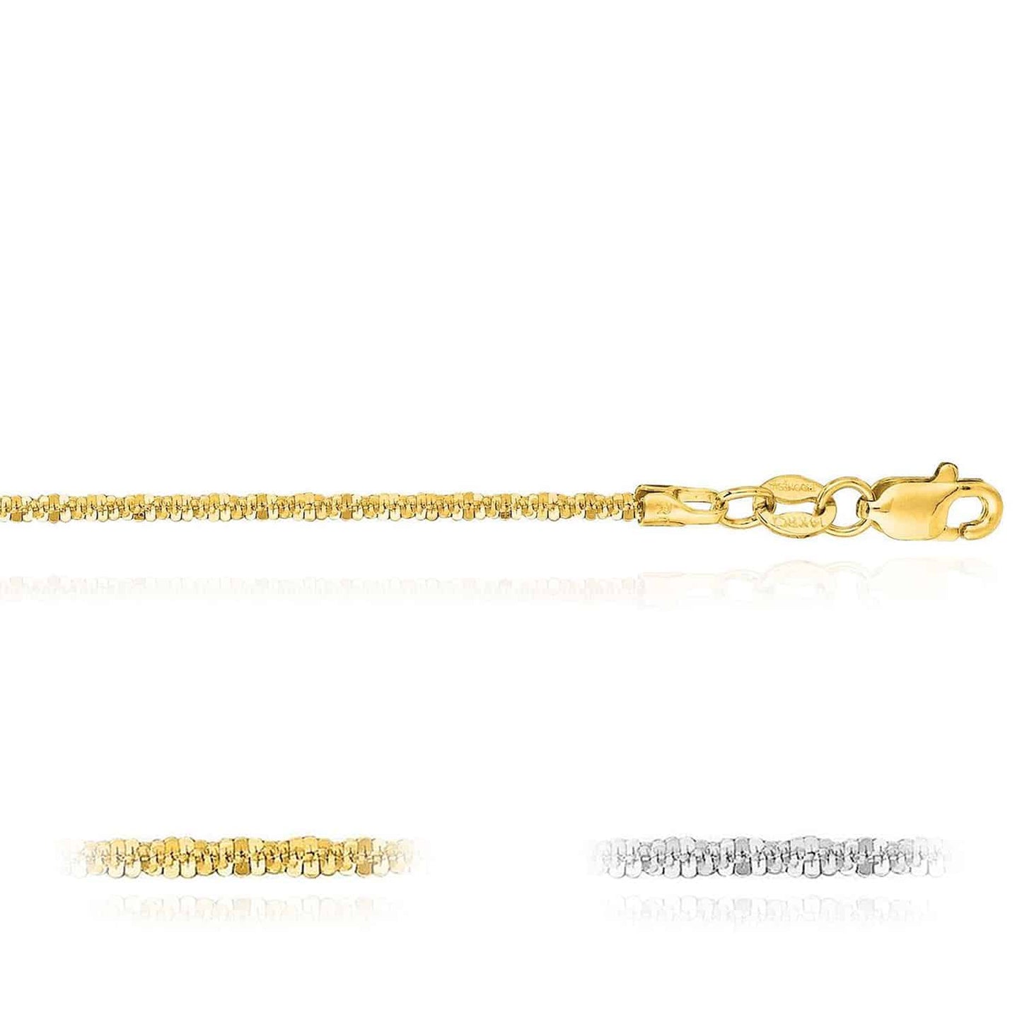14K Gold Yellow White 1.5mm Diamond-Cut Sparkle Twisted Anklet Bracelet 10"