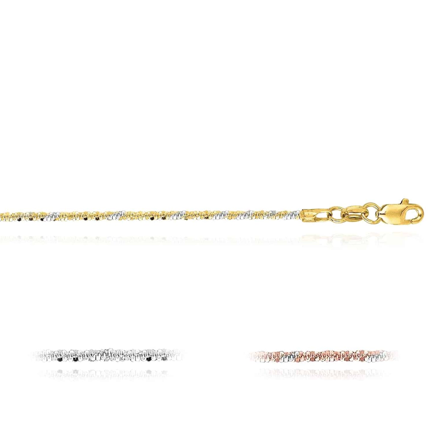 14K Gold Yellow White Rose 1.5mm Diamond-Cut Chain Sparkle Chain 16"-20"