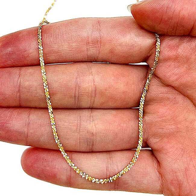 14K Gold Yellow White Rose 1.5mm Diamond-Cut Chain Sparkle Chain 16"-20"