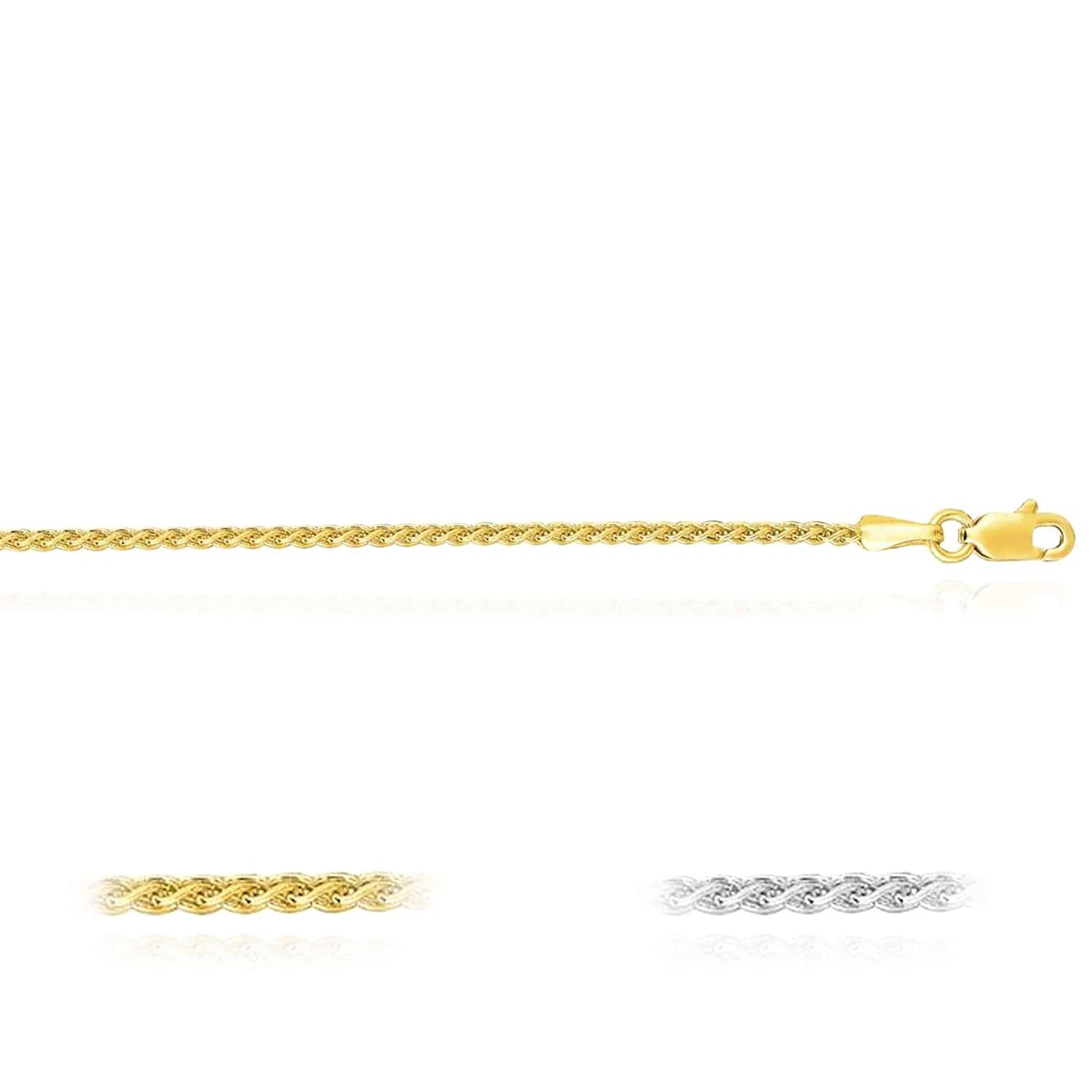 14K Gold 1.5mm Round Spiga Wheat Chain Necklace 16"-30"