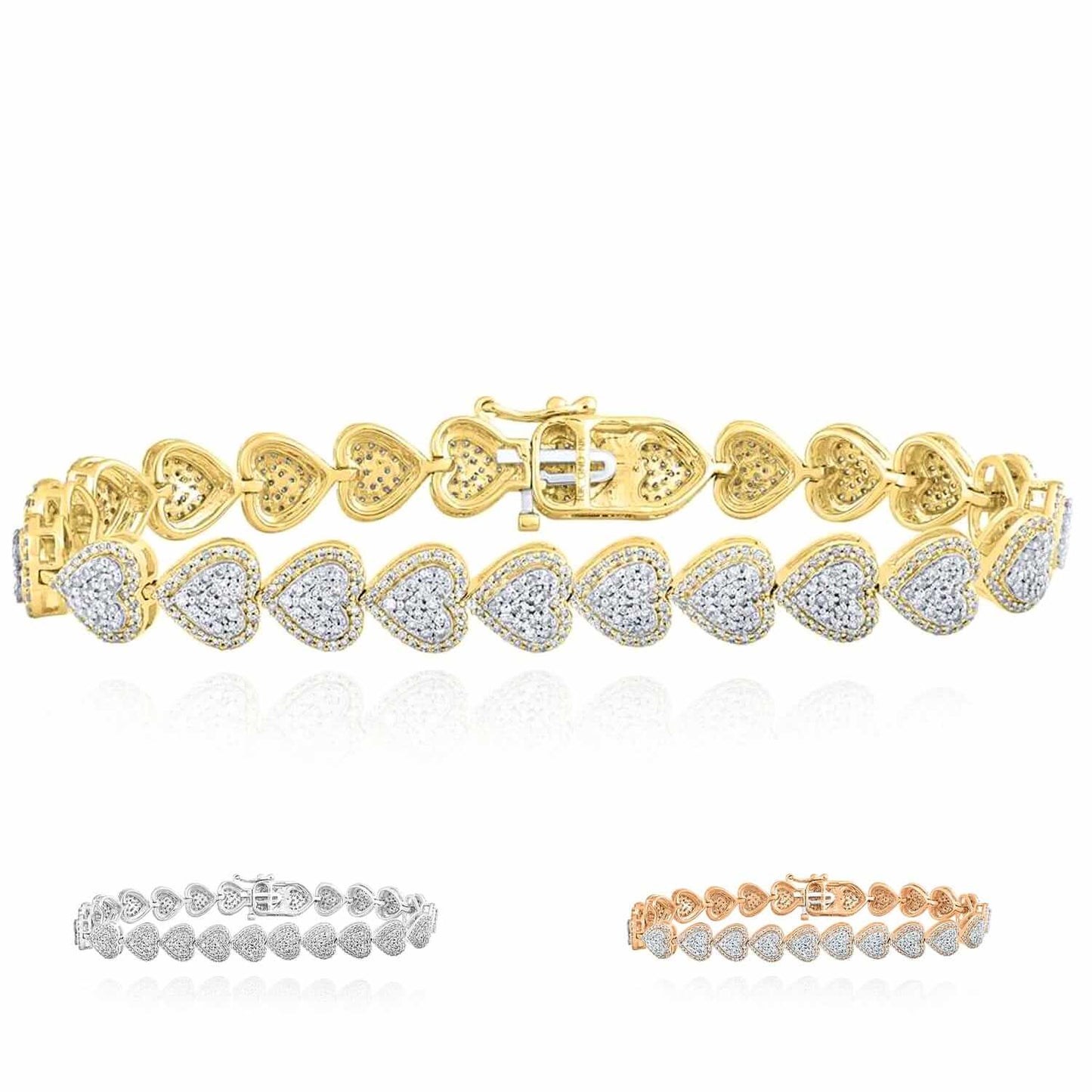 2.65CTW Real Diamond 10K Gold Yellow White Rose Heart Tennis Bracelet 7"