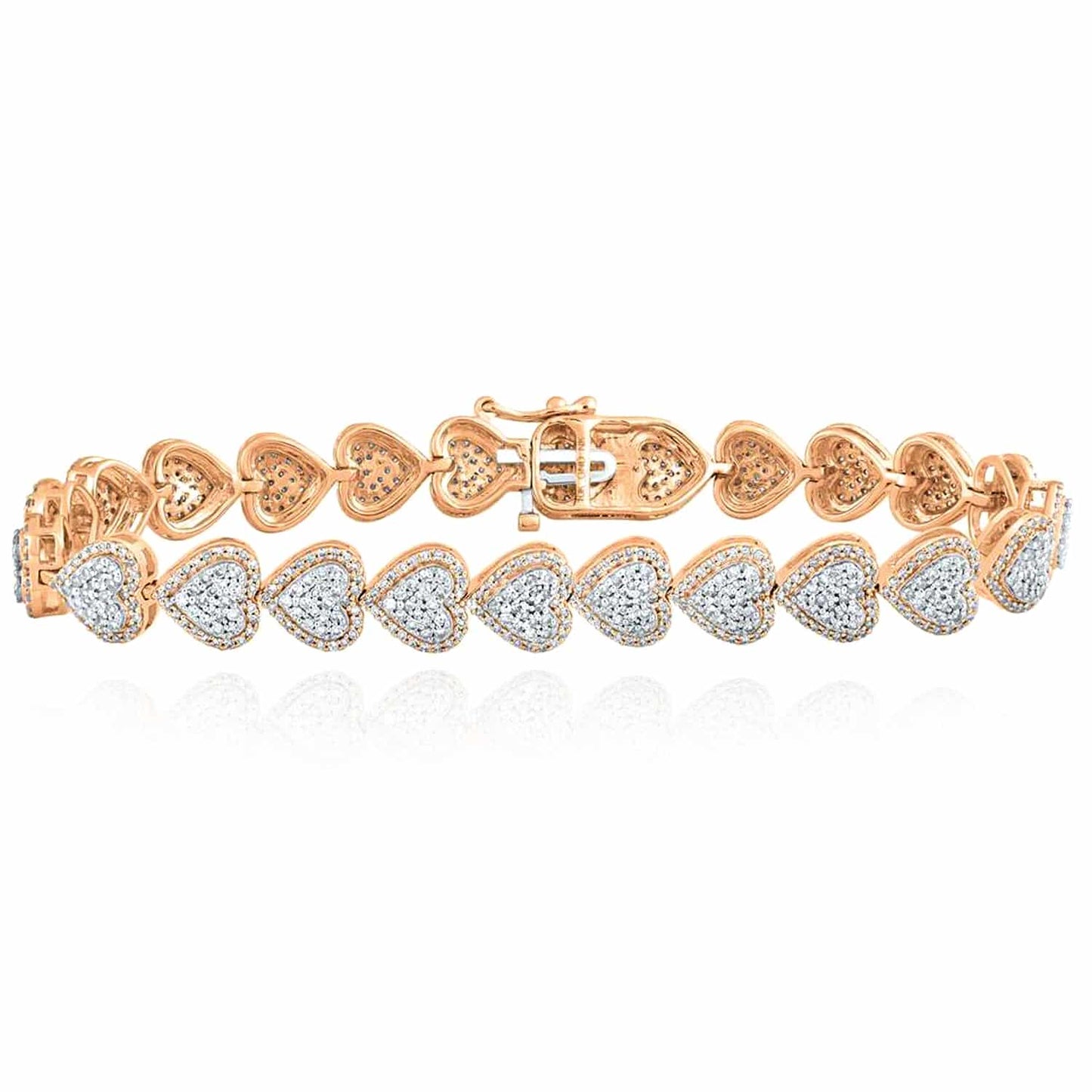 2.65CTW Real Diamond 10K Gold Yellow White Rose Heart Tennis Bracelet 7"