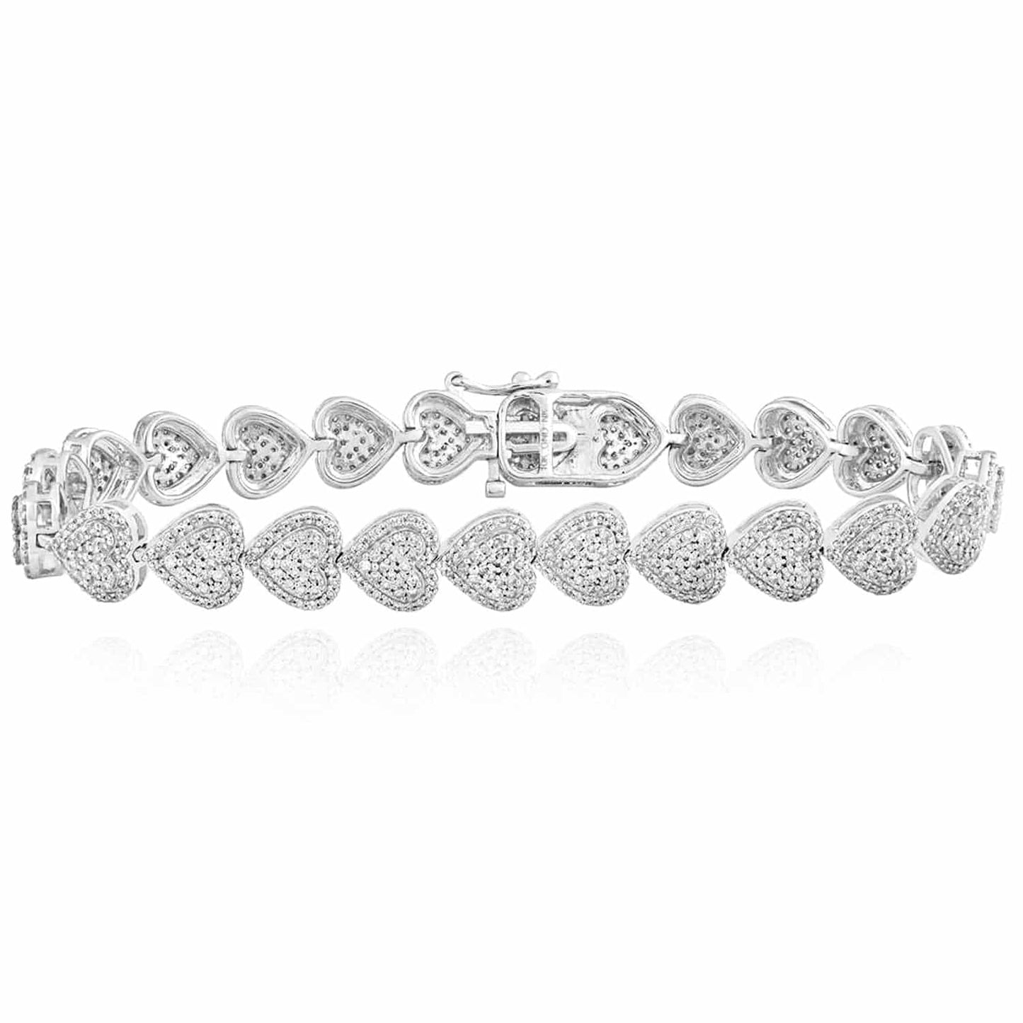 2.65CTW Real Diamond 10K Gold Yellow White Rose Heart Tennis Bracelet 7"
