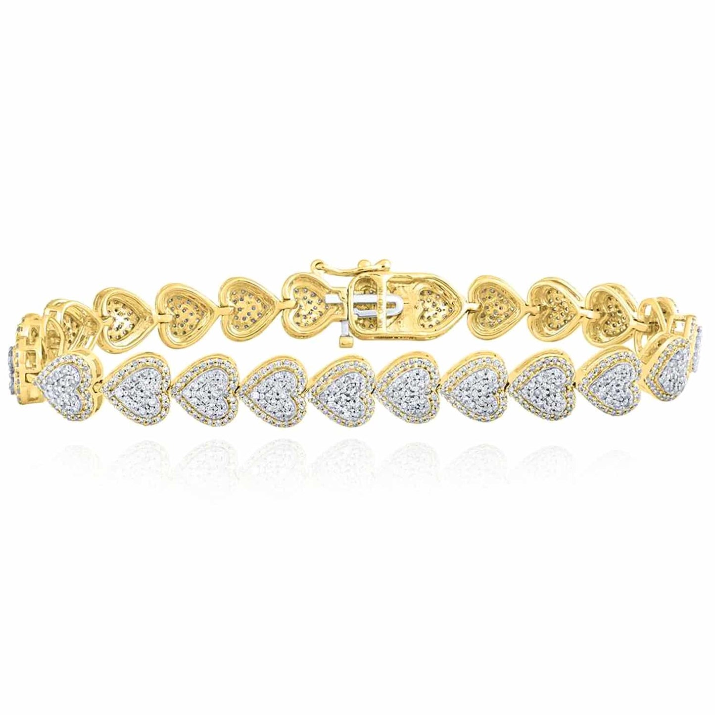 2.65CTW Real Diamond 10K Gold Yellow White Rose Heart Tennis Bracelet 7"