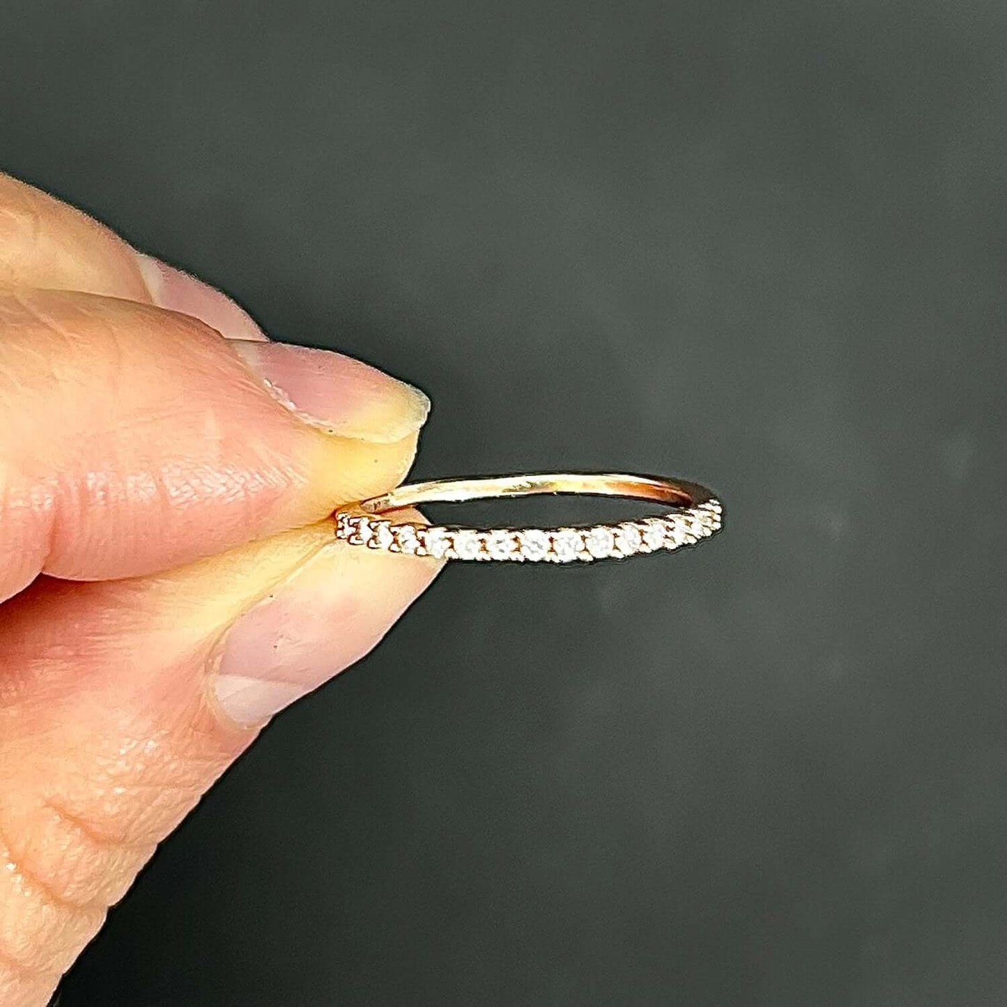 .15CTW Real Diamond 14K Gold Rose Single Row Wedding Band