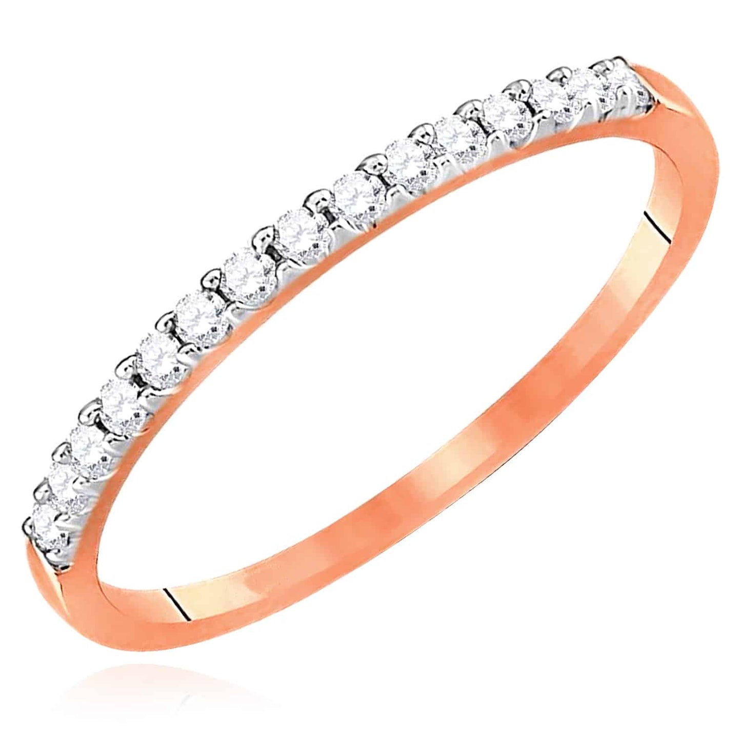 .15CTW Real Diamond 14K Gold Rose Single Row Wedding Band