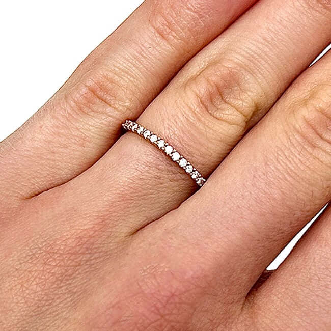 .15CTW Real Diamond 14K Gold Rose Single Row Wedding Band