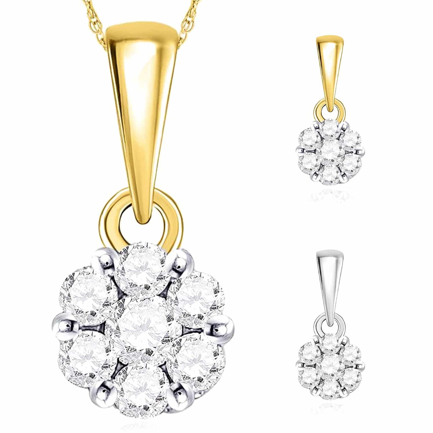 .25CTW Real Diamond 14K Gold Yellow White Flower Cluster Charm Pendant 0.5"