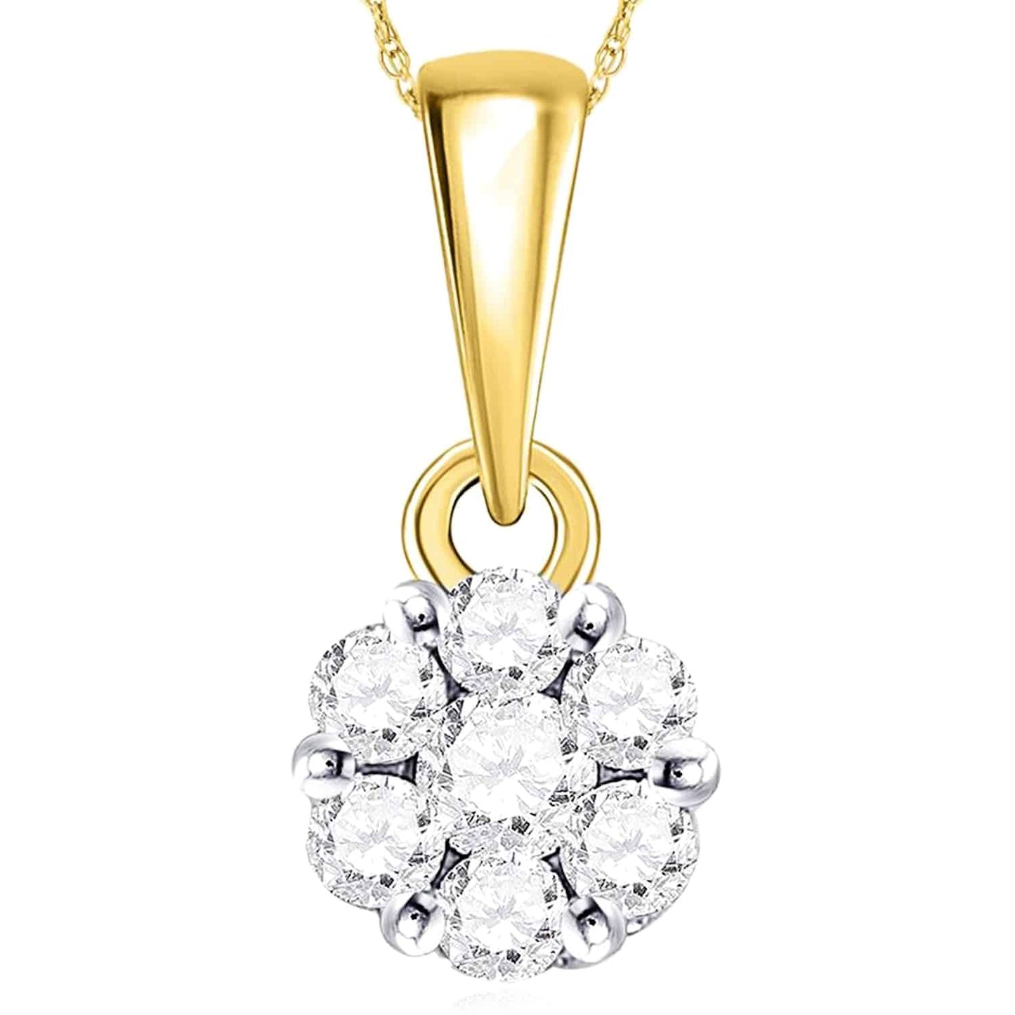 .25CTW Real Diamond 14K Gold Yellow White Flower Cluster Charm Pendant 0.5"