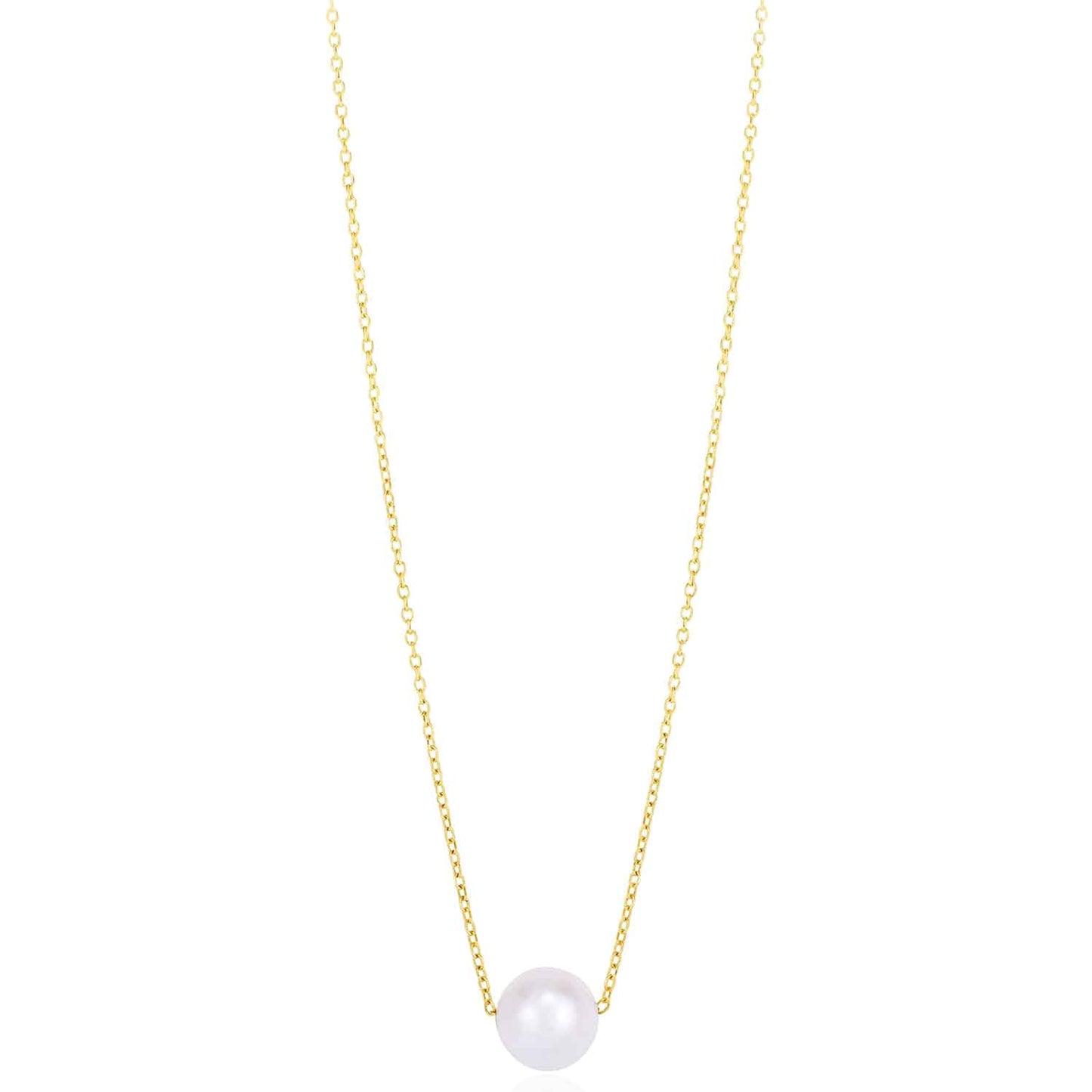 14K Gold Yellow White Rose 7mm Cultured Pearl Solitaire Necklace 16"-18" Adjust.