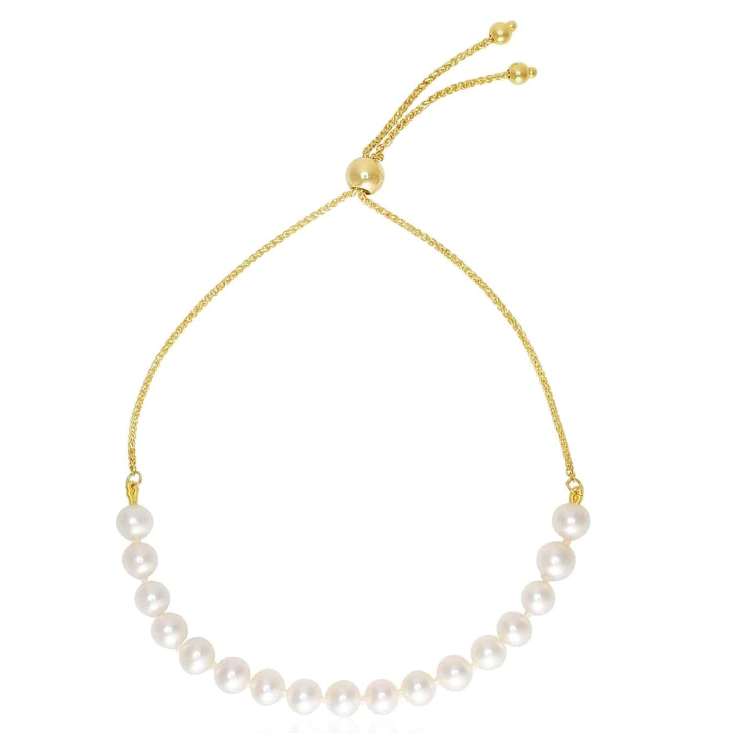14K Gold Yellow White Rose 5mm Cultured Pearl Bolo Bracelet 9.25" Adjustable