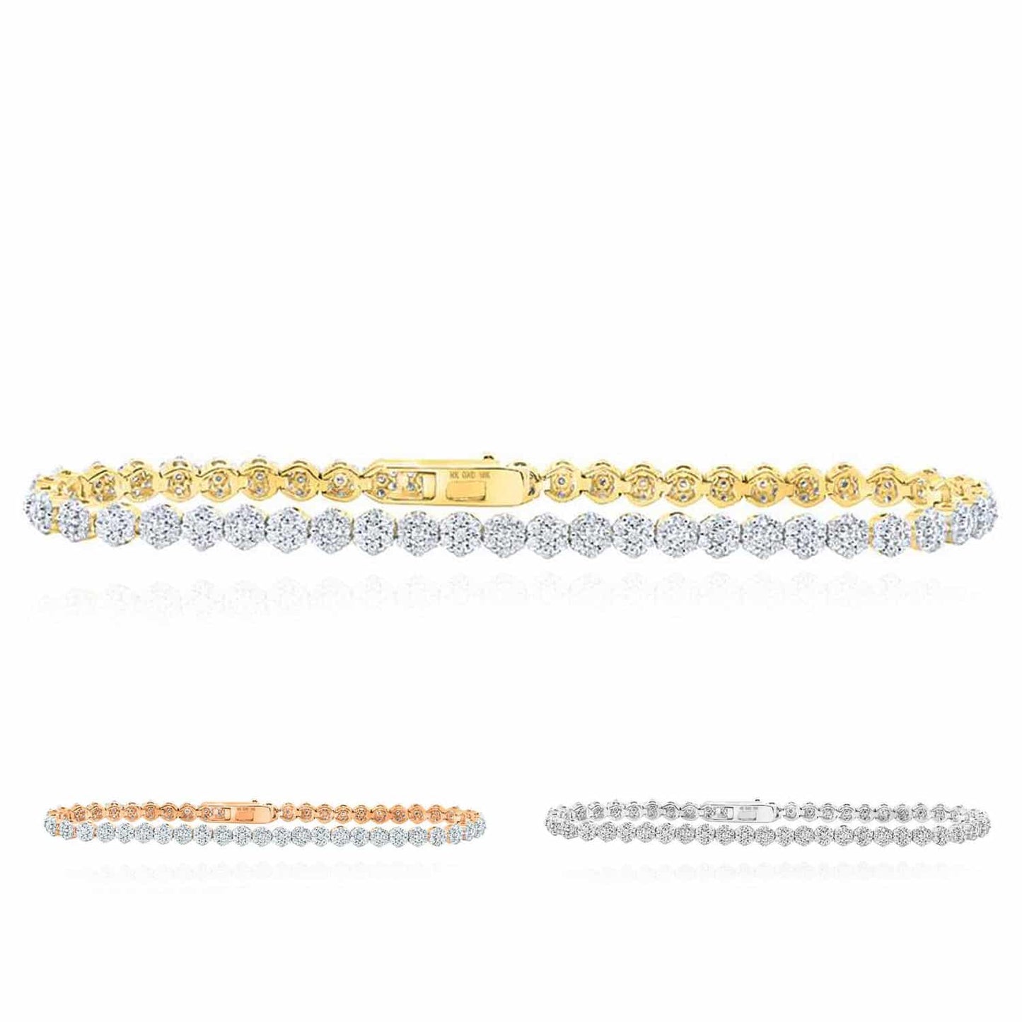 2.22CTW Real Diamond 10k Gold Yellow White Rose 4mm Tennis Bracelet 7"