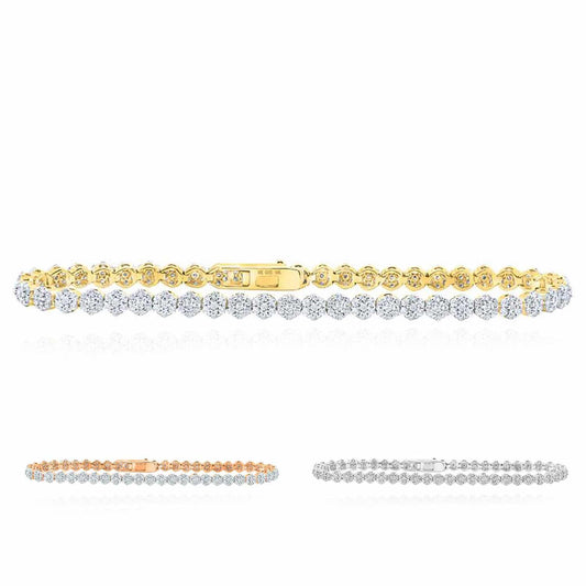2.22CTW Natural Diamond 10k Gold Yellow White Rose 4mm Tennis Bracelet 7"