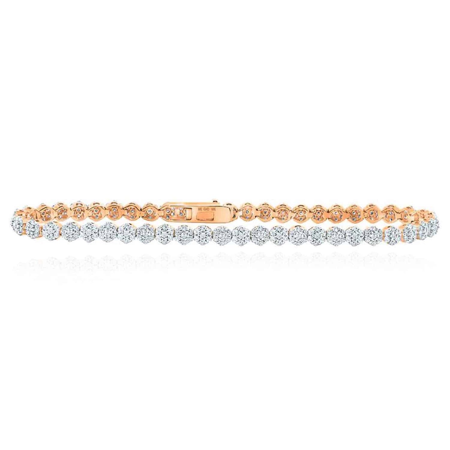 2.22CTW Real Diamond 10k Gold Yellow White Rose 4mm Tennis Bracelet 7"