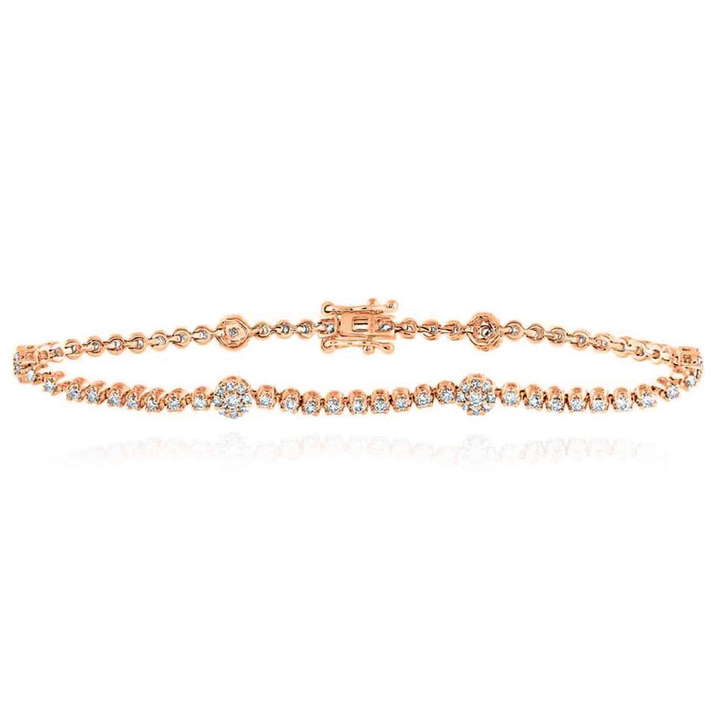 1.44CTW Real Diamond 10K Gold Yellow White Rose Station Tennis Bracelet 7"