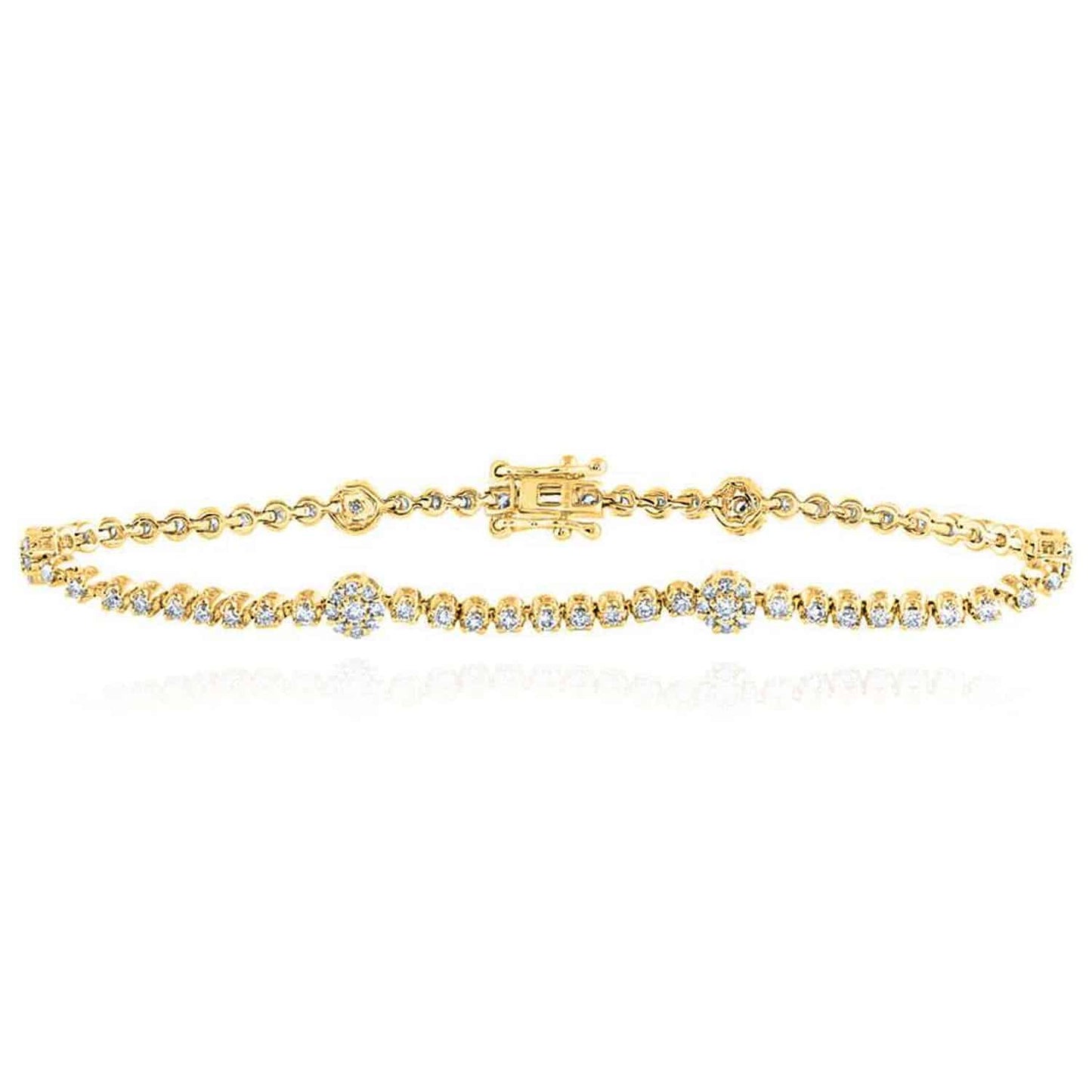 1.44CTW Real Diamond 10K Gold Yellow White Rose Station Tennis Bracelet 7"
