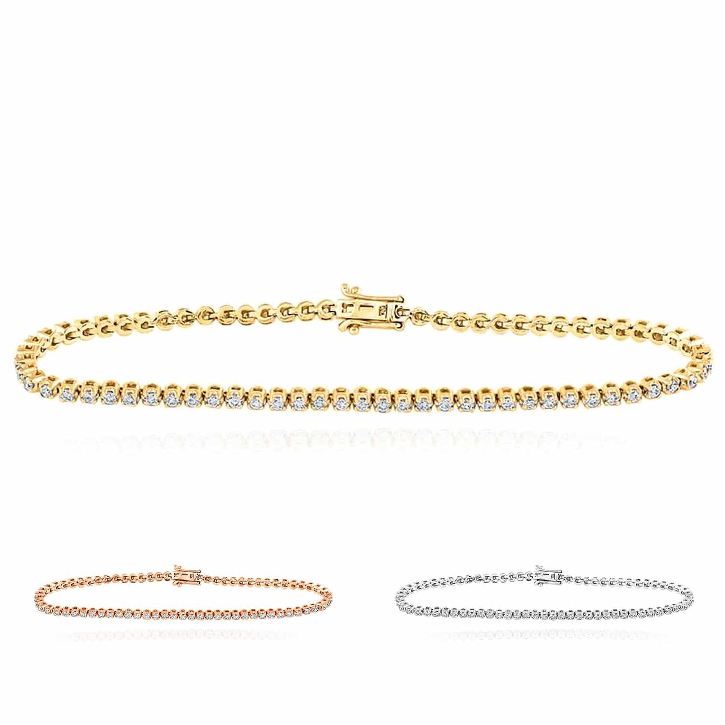 1.22CTW Real Diamond 10K Gold Yellow White Rose 2mm Tennis Bracelet 7.5"