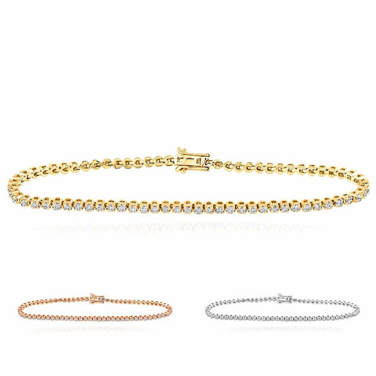 1.22CTW Natural Diamond 10K Gold Yellow White Rose 2mm Tennis Bracelet 7.5"