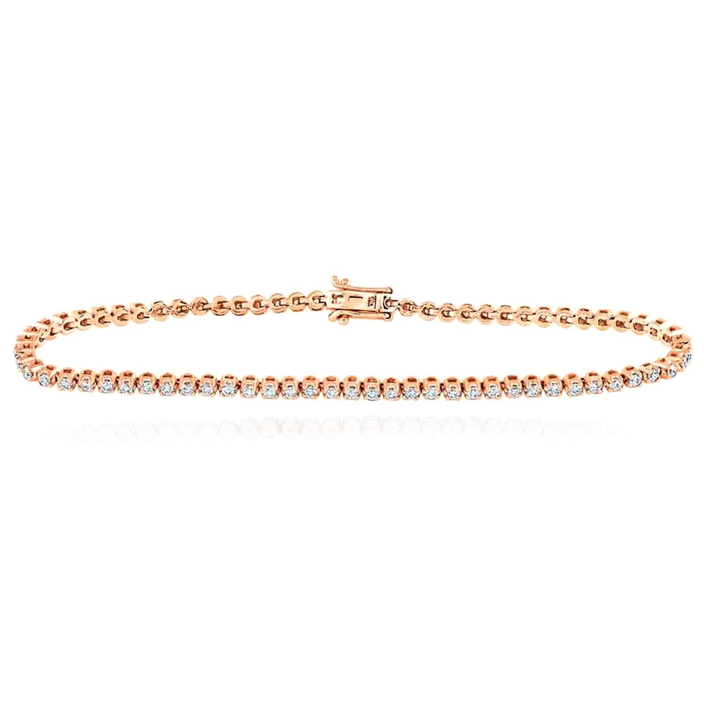 1.22CTW Real Diamond 10K Gold Yellow White Rose 2mm Tennis Bracelet 7.5"