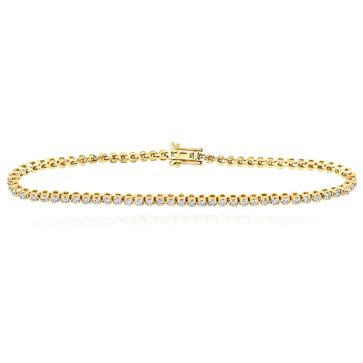1.22CTW Real Diamond 10K Gold Yellow White Rose 2mm Tennis Bracelet 7.5"