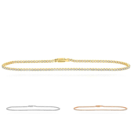 1.20CTW Natural Diamond 10K Gold Yellow White Rose 2.5mm Tennis Bracelet 7"