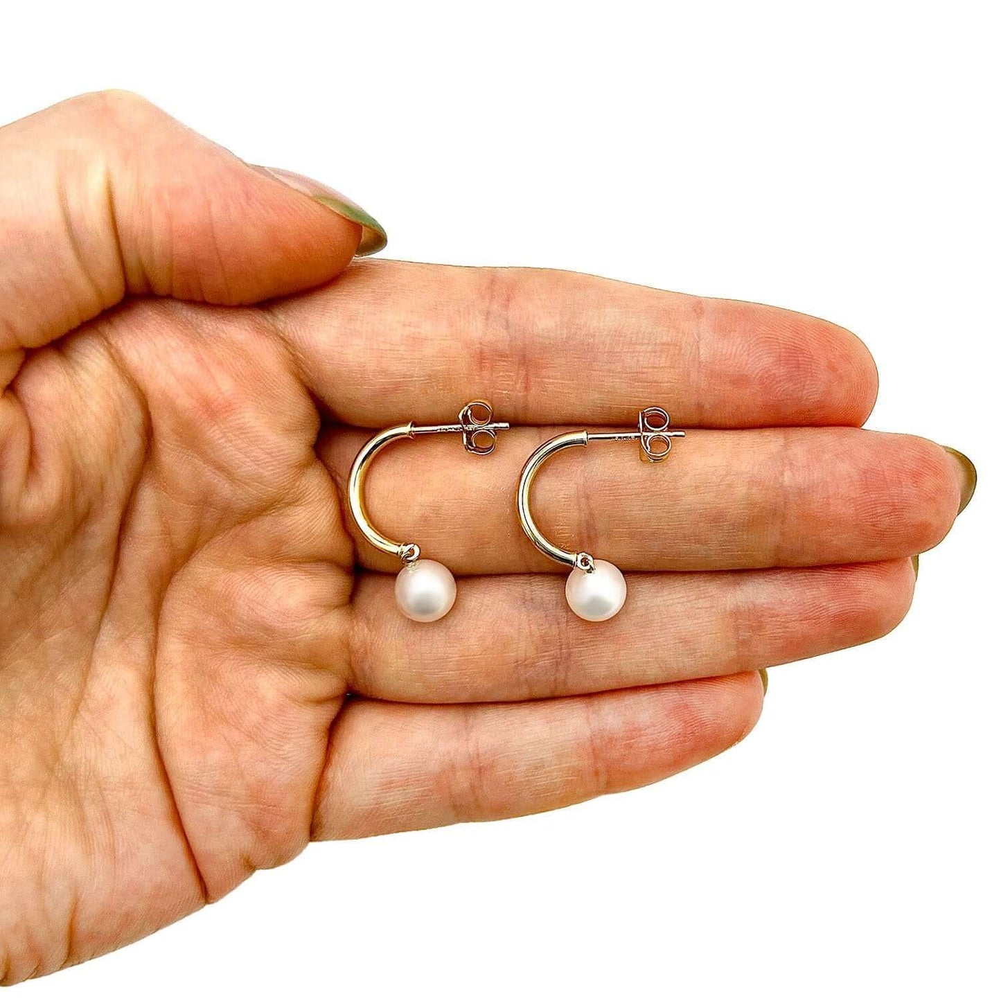 14K Gold Cultured Pearl Half-Hoop Push Back Earrings 25mm