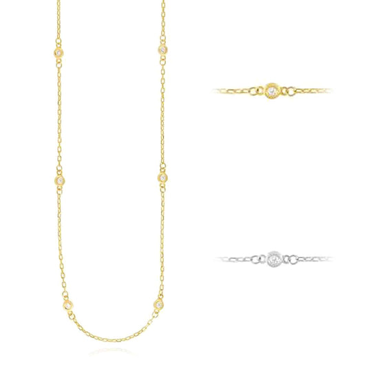 0.24CTW Natural Diamond 14K Yellow White Gold By The Yard Necklace (Solid Links) 20"-22" Adjustable