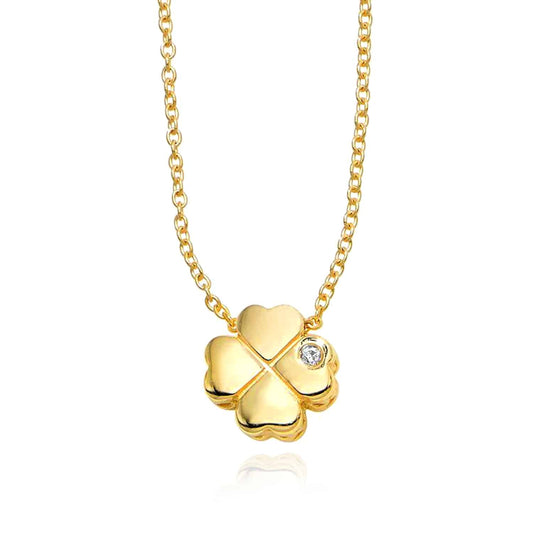 Natural Diamond 14K Gold Clover Leaf Cable Necklace (Solid Links) 18"
