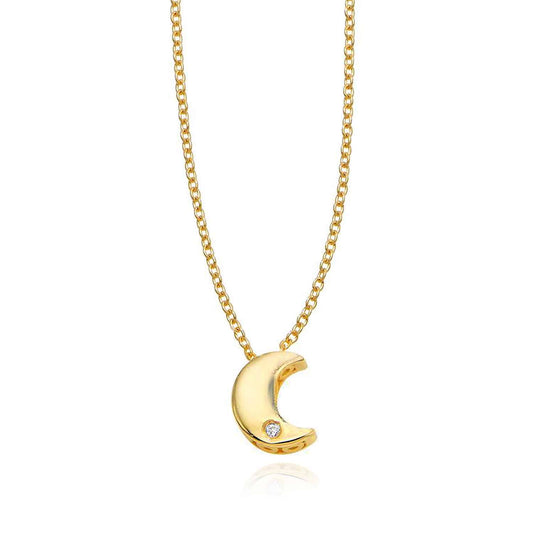 Natural Diamond 14K Gold Half Moon Cable Necklace (Solid Links) 18"