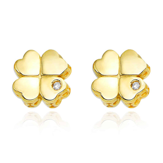 Natural Diamond 14K Gold Clover Leaf Stud Earrings 7mm