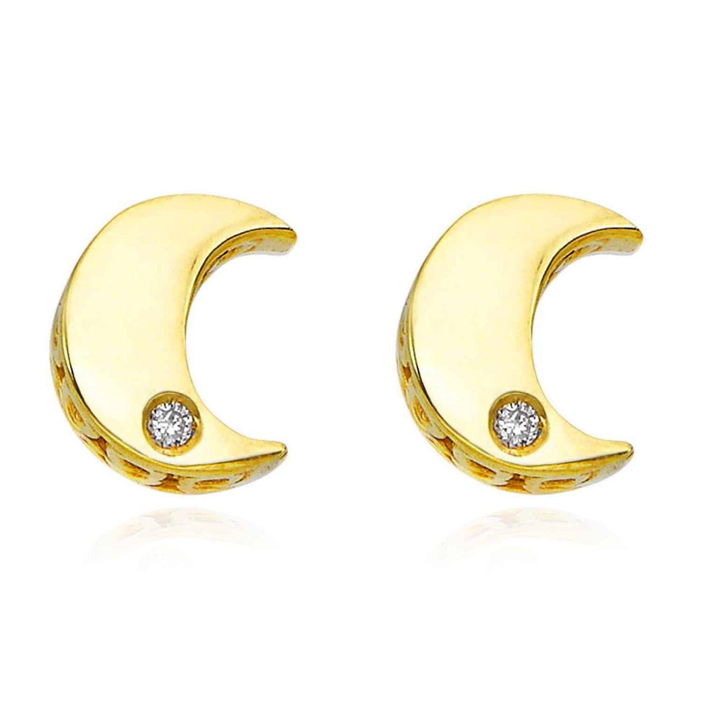 Real Diamond 14K Gold Half Moon Stud Earrings 7mm