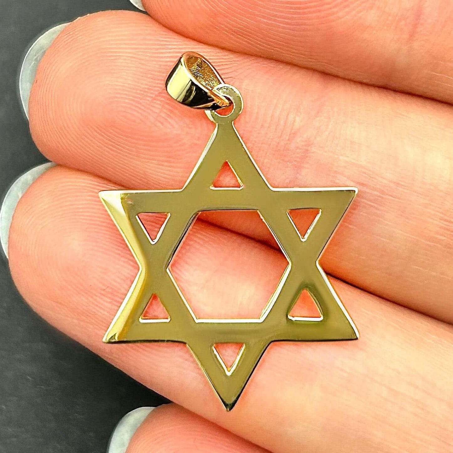 14K Gold Star of David Pendant 1.2"