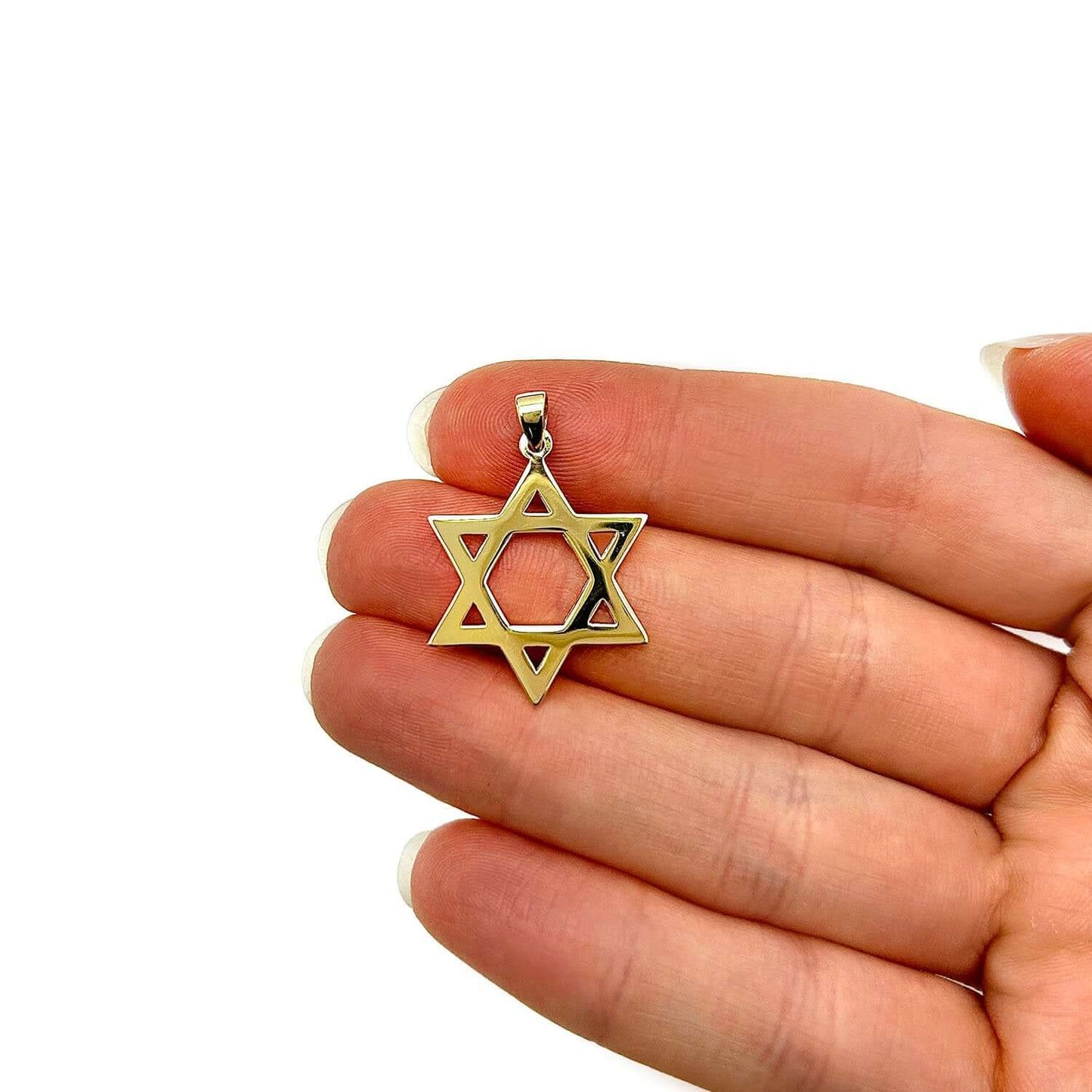 14K Gold Star of David Pendant 1.2"