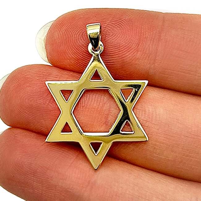 14K Gold Star of David Pendant 1.2"