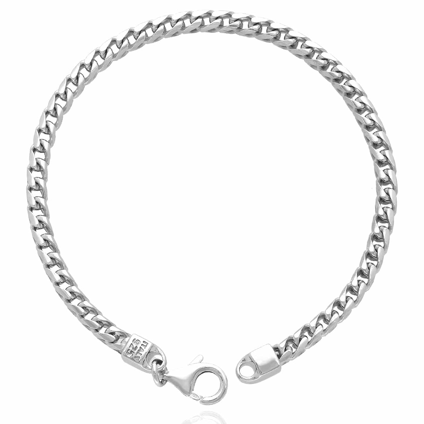 Solid 18K White Gold Over Sterling Silver 3.7mm Franco Bracelet 8"-9"